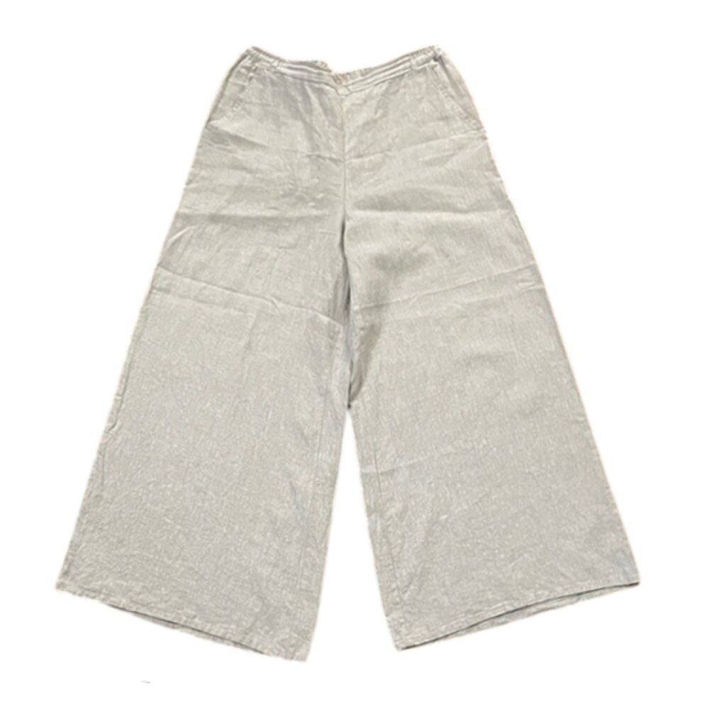Match Point Beige Tan Linen Wide Leg Pull-On Pants Womens Size Medium Made in US